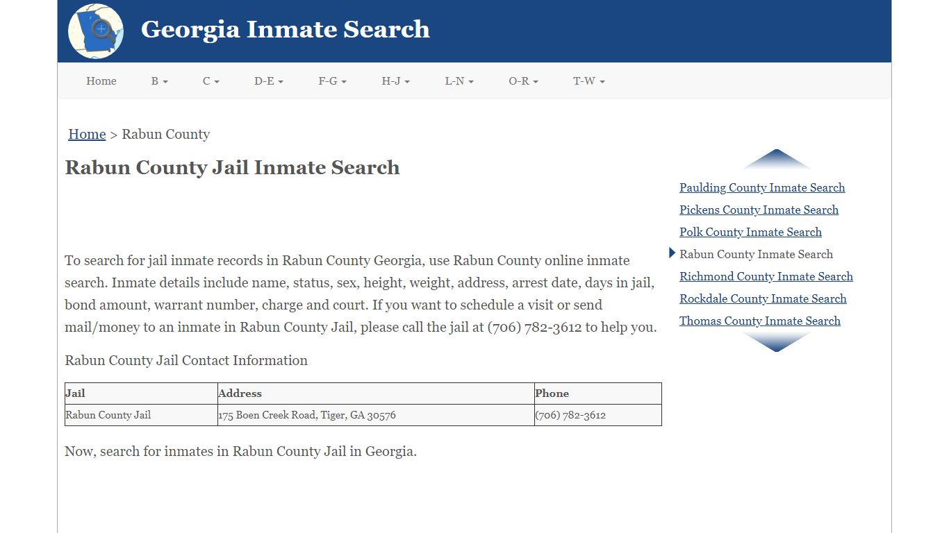 Rabun County Jail Inmate Search